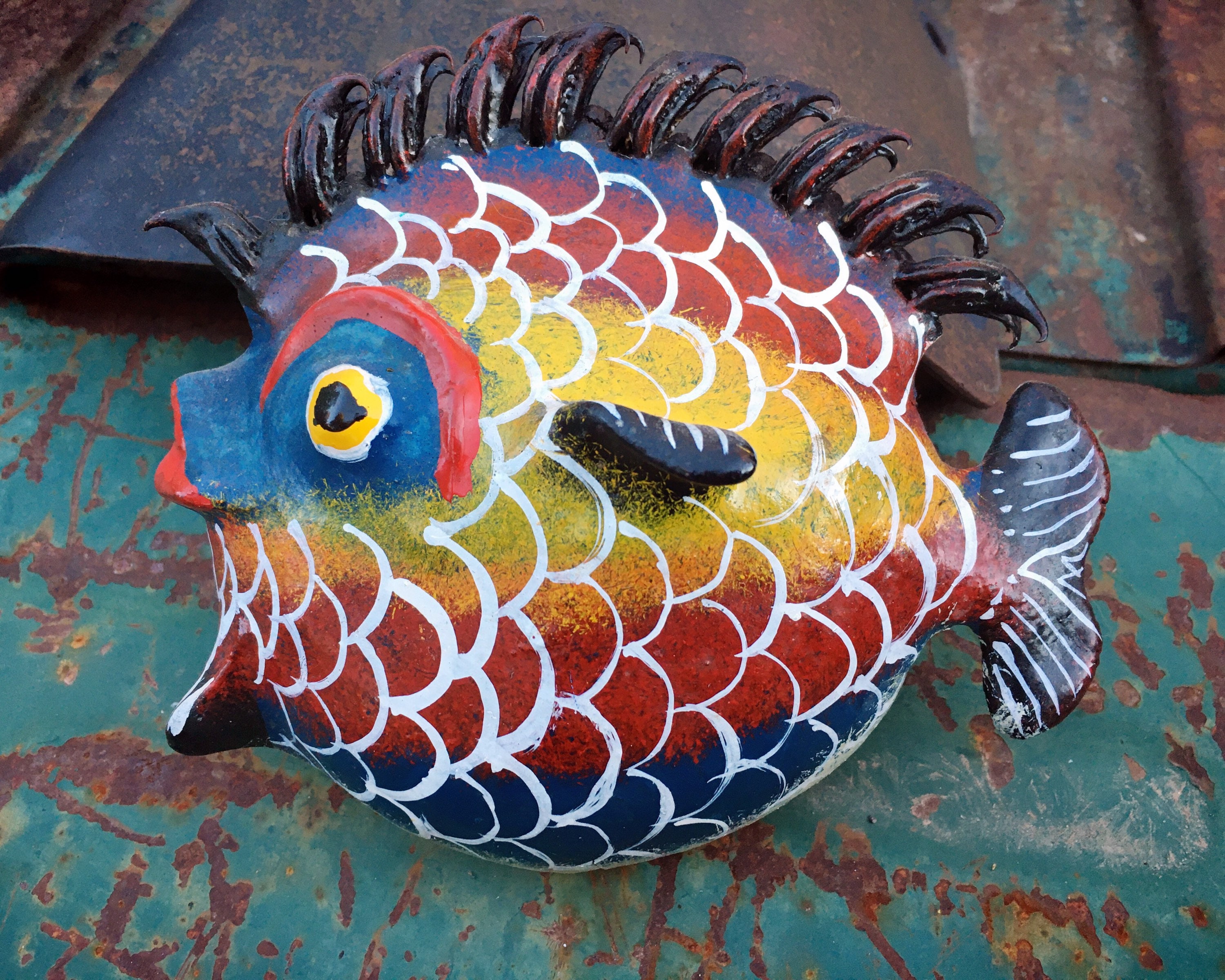 Vintage Mexican Folk Art Fish Coconut Shell Wall Hanging Mexican Folk Art Gift For Friend Vintage Mexican Folk Art Fish Coconut Shell Wall Hanging Mexican Folk Art Gift For Friend