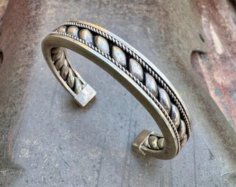 Vintage Sterling Silver Heavy Twist Wire Cuff Bracelet Approx Size 6.5, 38g