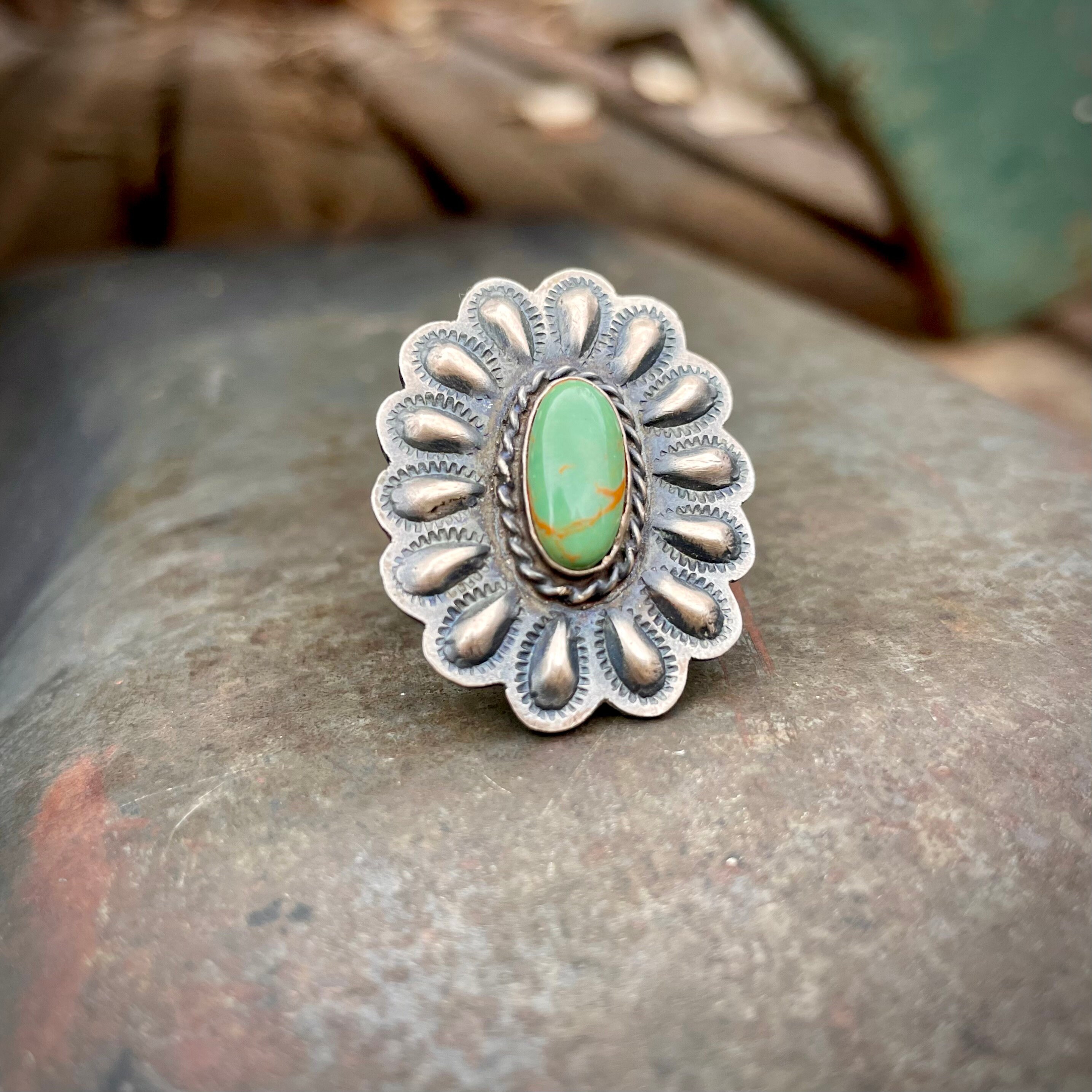 Robby Johnson Vintage Native American Navajo Hand Repoussed Sterling Silver Turquoise Bracelet Robby Johnson Vintage Native American Navajo Hand Repoussed Sterling Silver Turquoise Bracelet