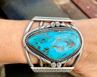 Vintage 90g Navajo Turquoise Cuff Size 6.25 to 6.5, Morenci w/ Pyrite, Native America Bracelet