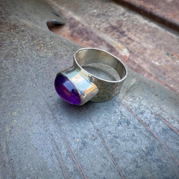 Hammered Sterling Silver Amethyst Ring Approx Siz… - image 15