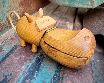 Mid Century Wood Hippopotamus Trinket Box Toy Attributed to Zoo-Line J V Orel, MCM Decor