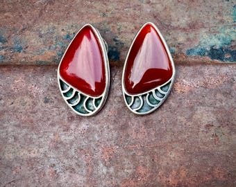 Vintage Sterling Silver Carnelian Post Earrings by Desert Rose Trading