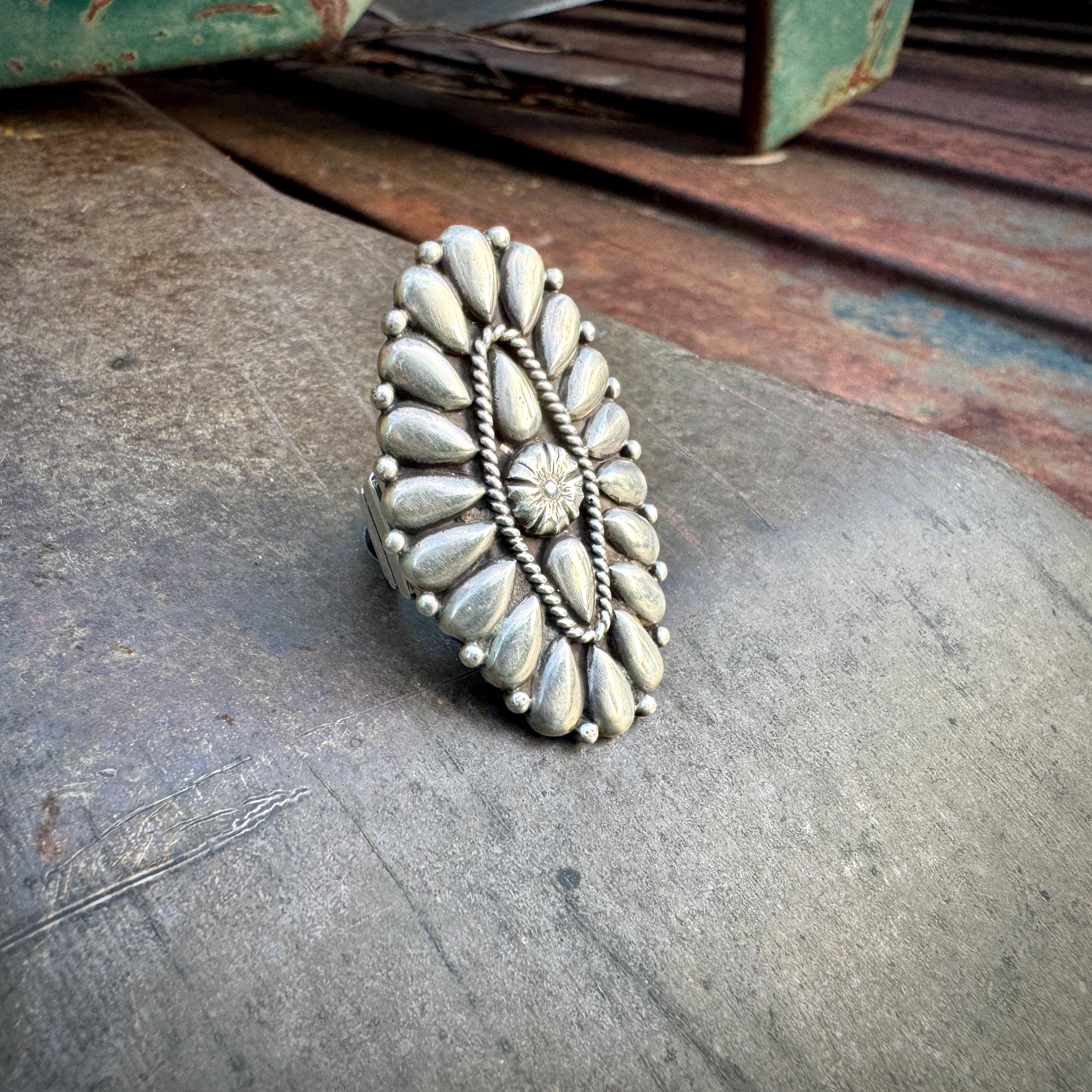 Navajo Thomas Jim All Sterling Silver Cluster Ring Approx Size 9