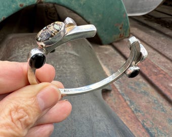 Lilly Barrack Open Cuff Bracelet Approx Size 6.5, Heavy Gauge Sterling Silver Terminals Worn Up