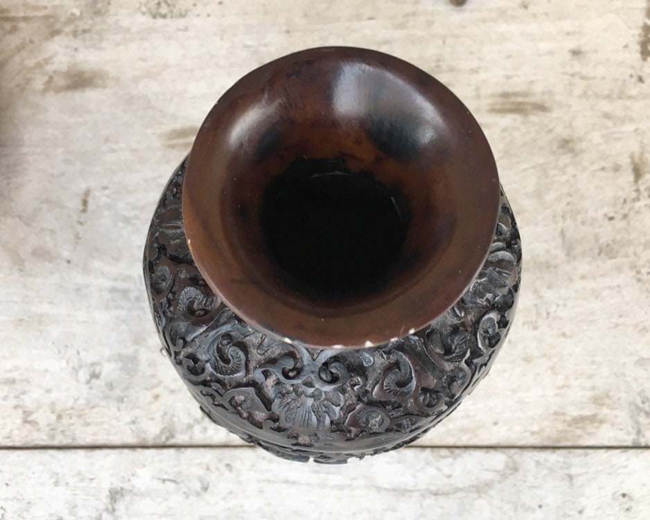Vintage Resin Dragon Vase Dark Brown, Reproduction Chinese 