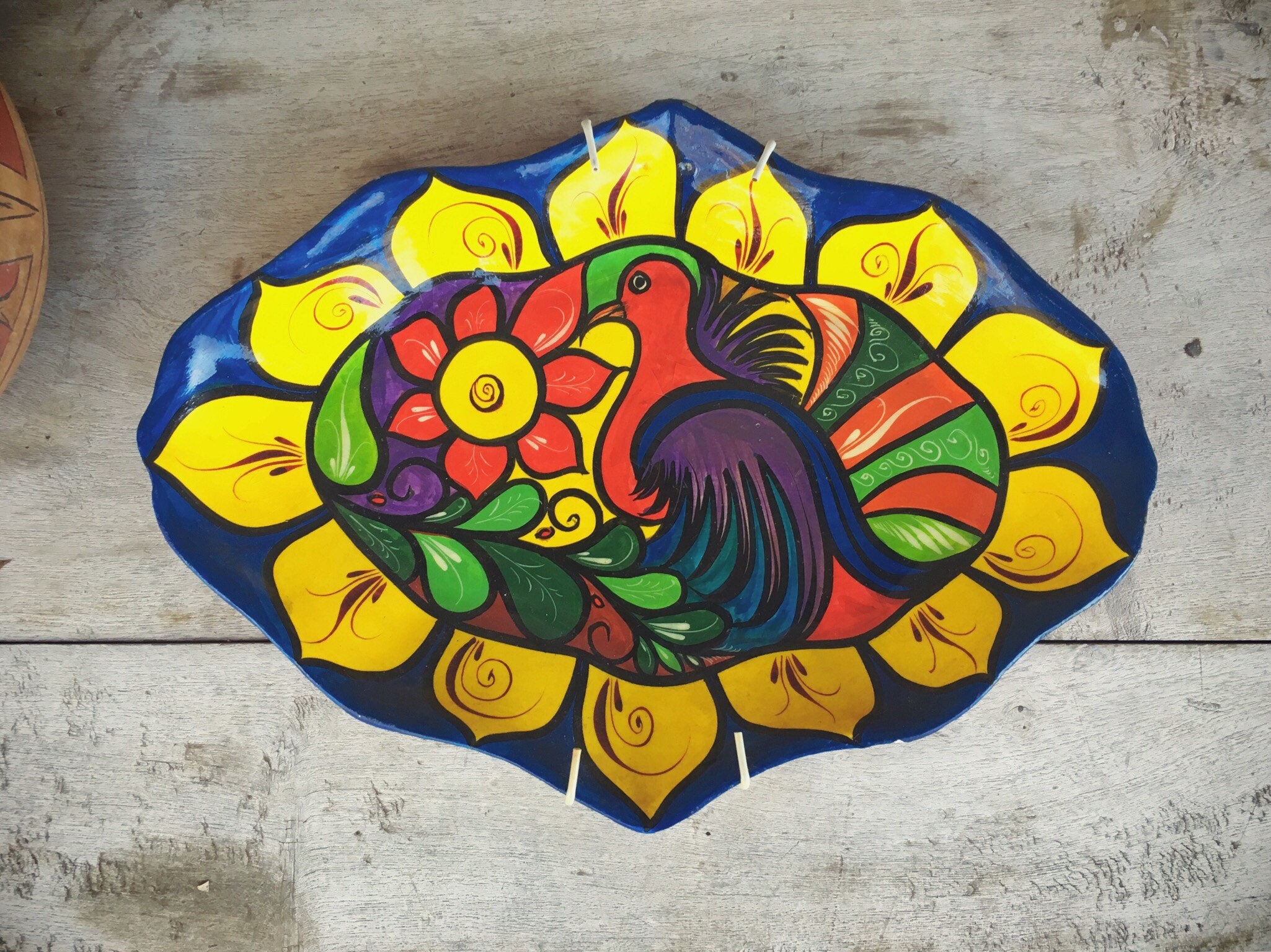 Mexican Pottery Folk Art Platter Wall Art, Colorful Plate Wall Hanging