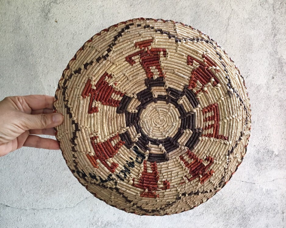 Flat Woven Basket Plate Bohemian Decor, Southwestern Decor, Native