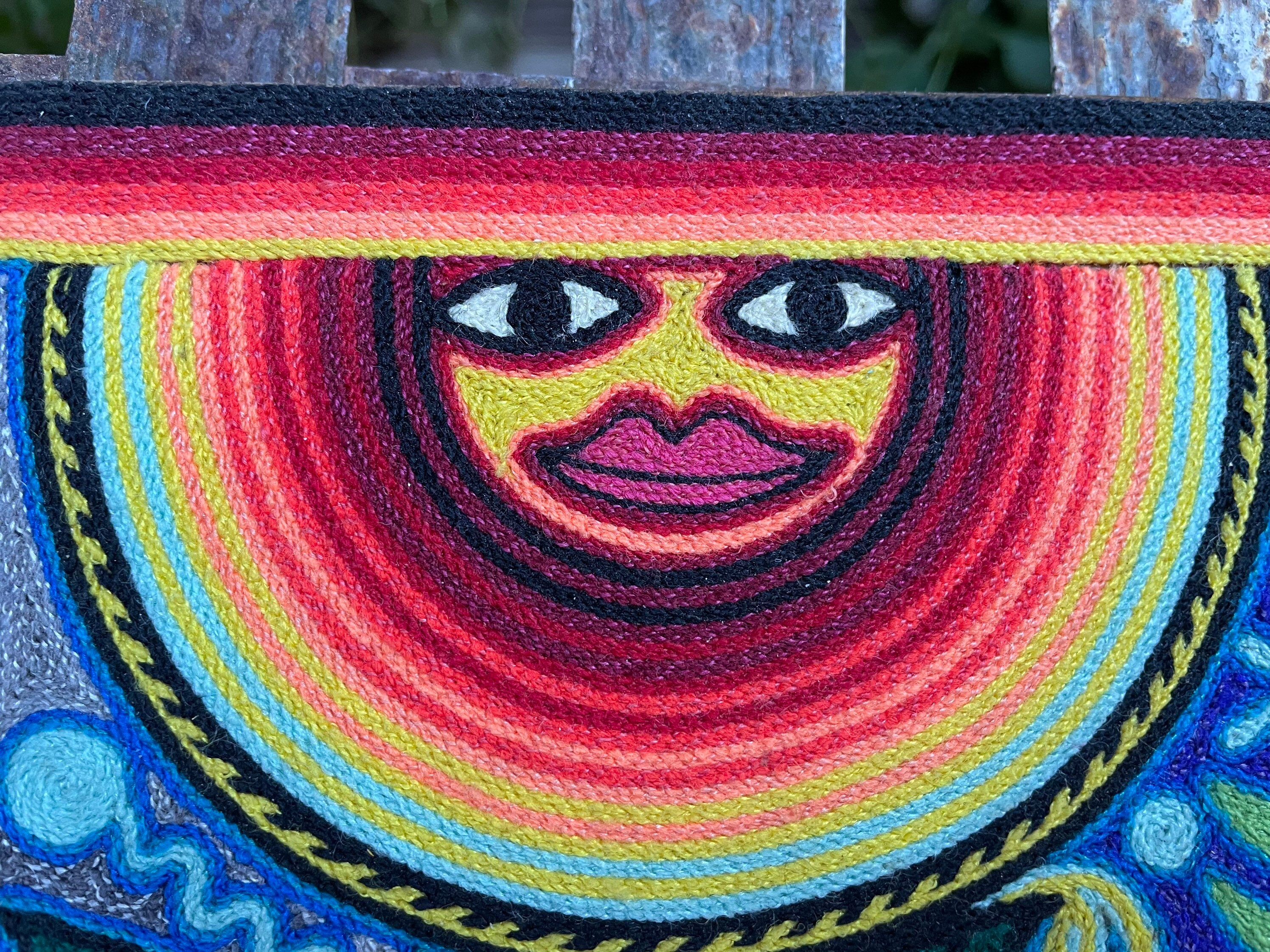 8 x 8 Huichol Yarn Art Painting Blessing of the Sun, Mexican Folk Art Wall  Hanging, Bohemian Decor