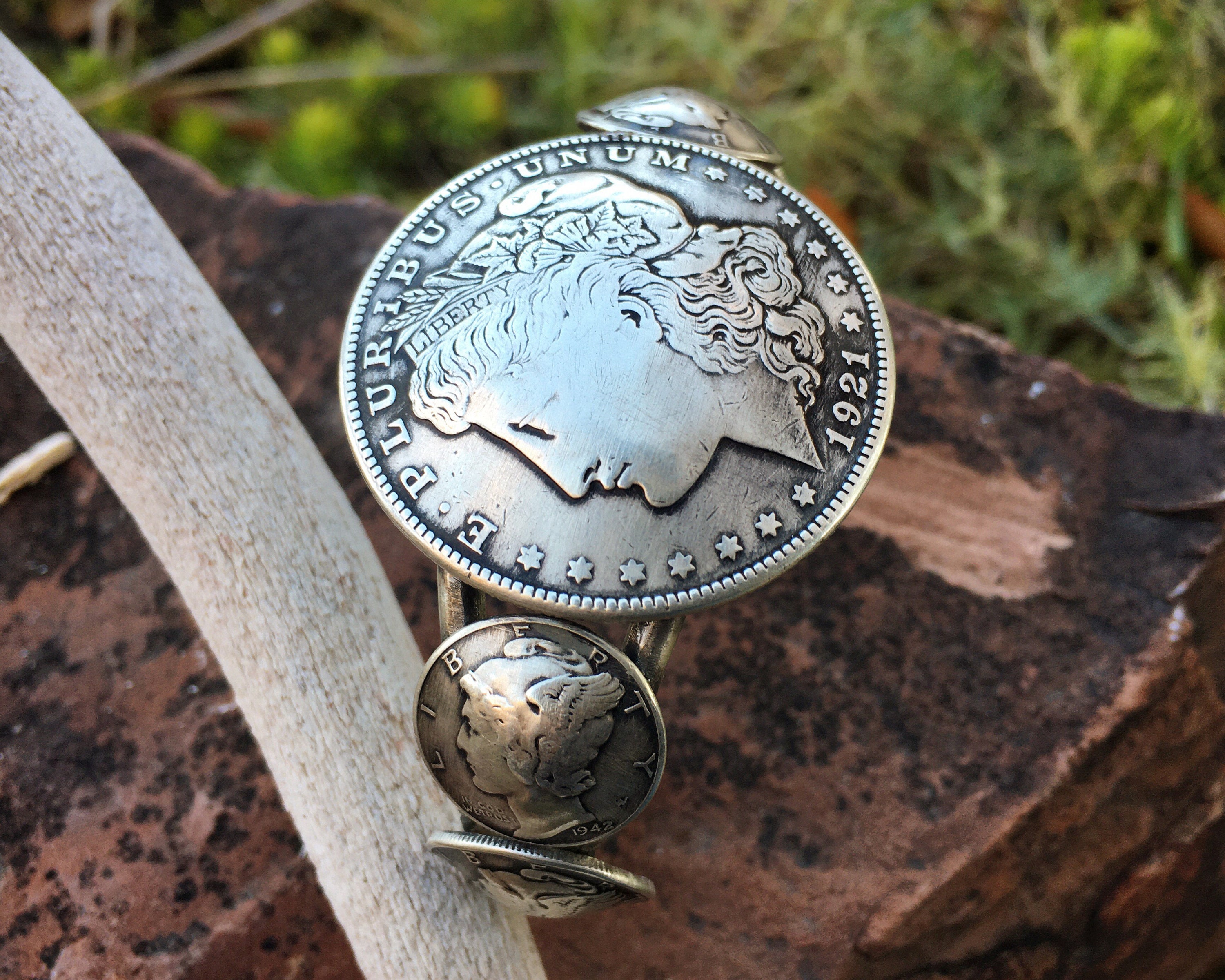 Earlier Vintage Navajo 1921 Coin Native American Jewelry Silver Bracelet Earlier Vintage Navajo 1921 Coin Native American Jewelry Silver Bracelet