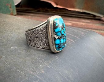 Artisan Joshua Bingham Turquoise Sterling Silver Ring Size 10.5, Southwestern Signet Style