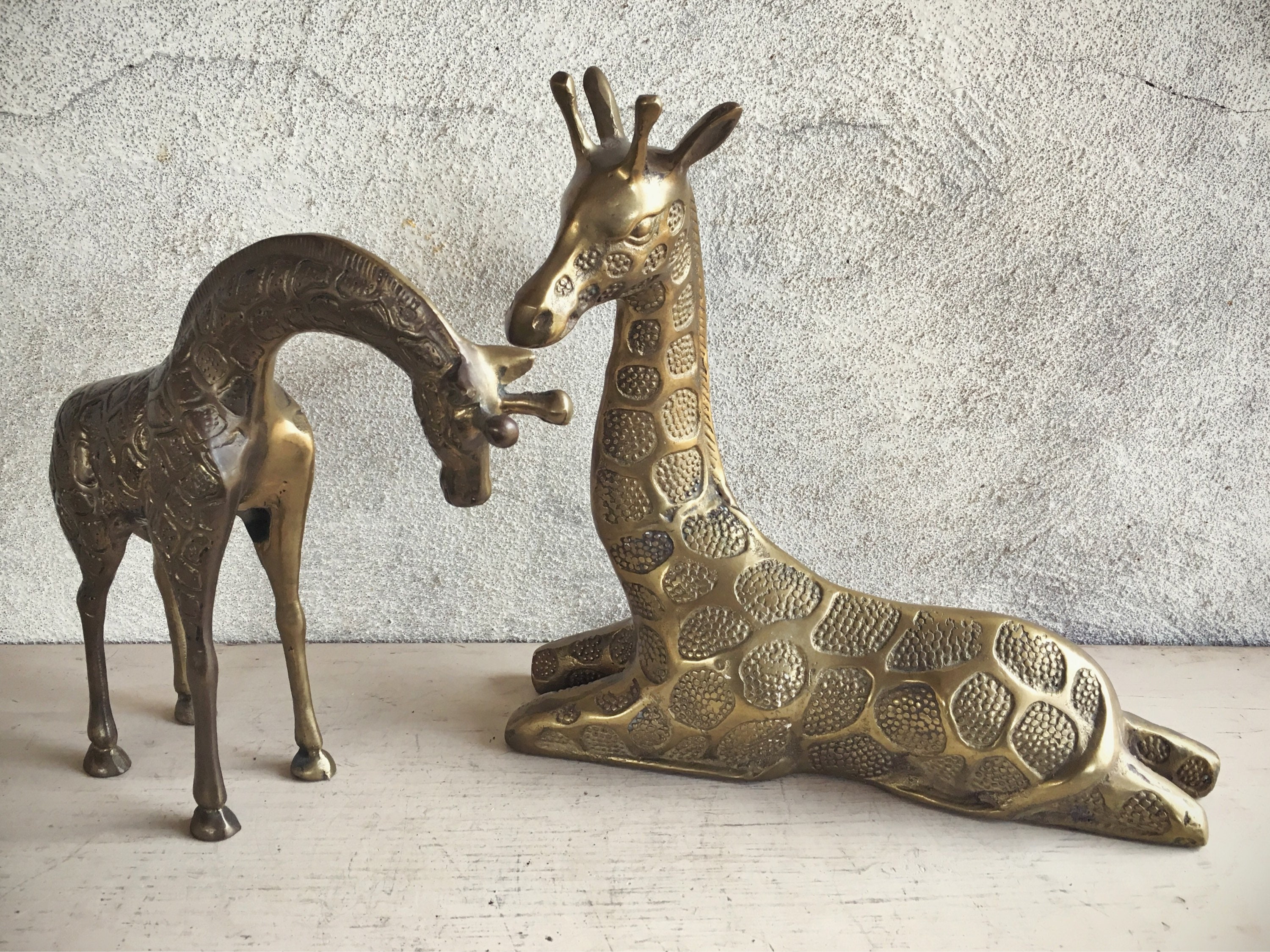 Midcentury Decor Brass Giraffe Statues, Brass Figurines, Brass Decor