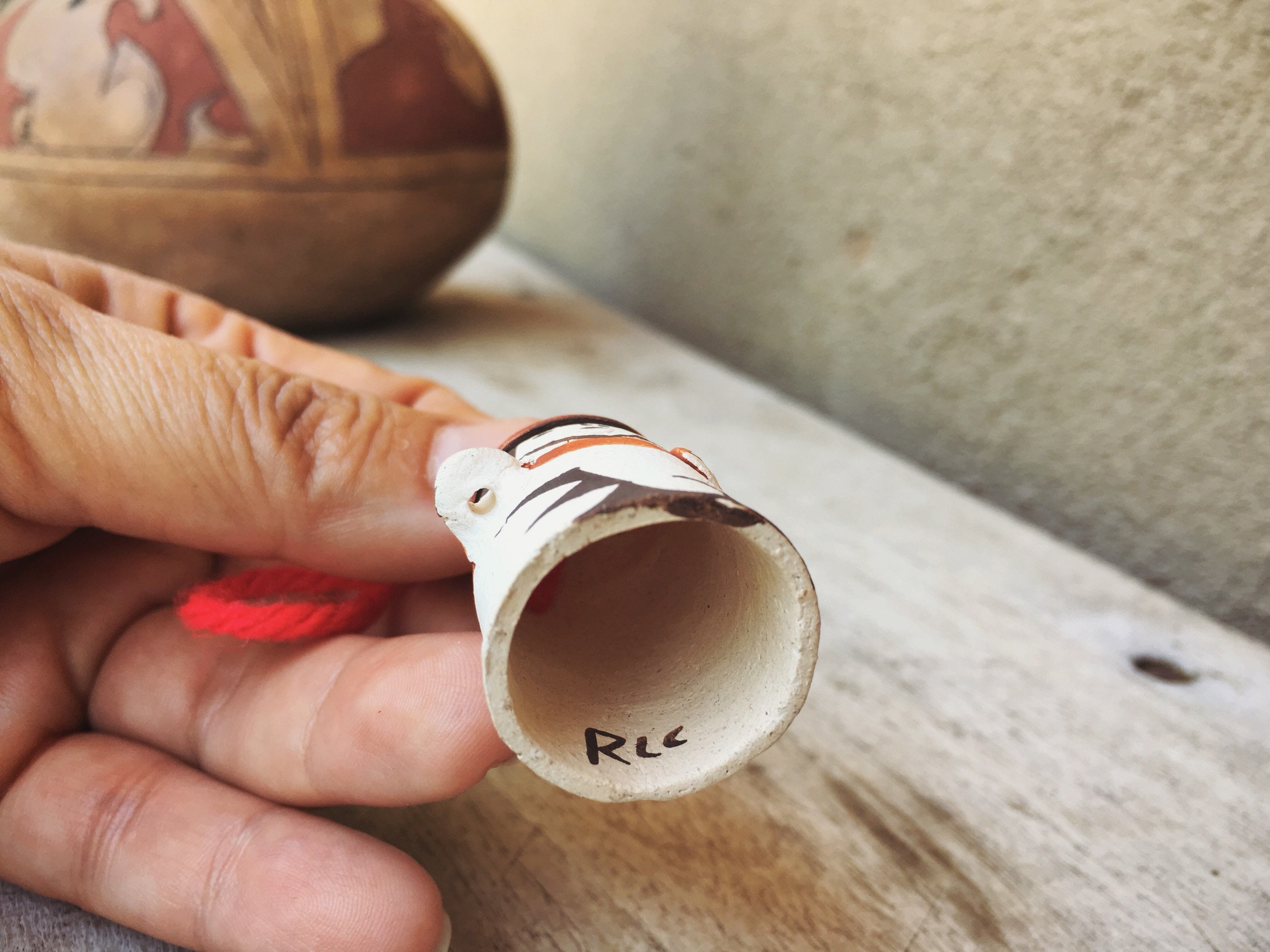 Miniature Pottery Figural Christmas Ornament, Native American