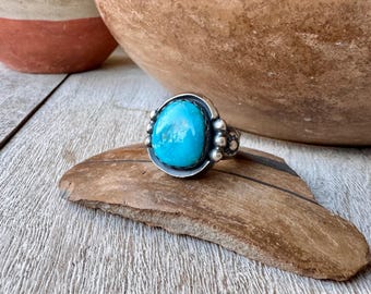 Navajo Brian Wiletto Blue Turquoise Ring Size 5.75, Roundish Design
