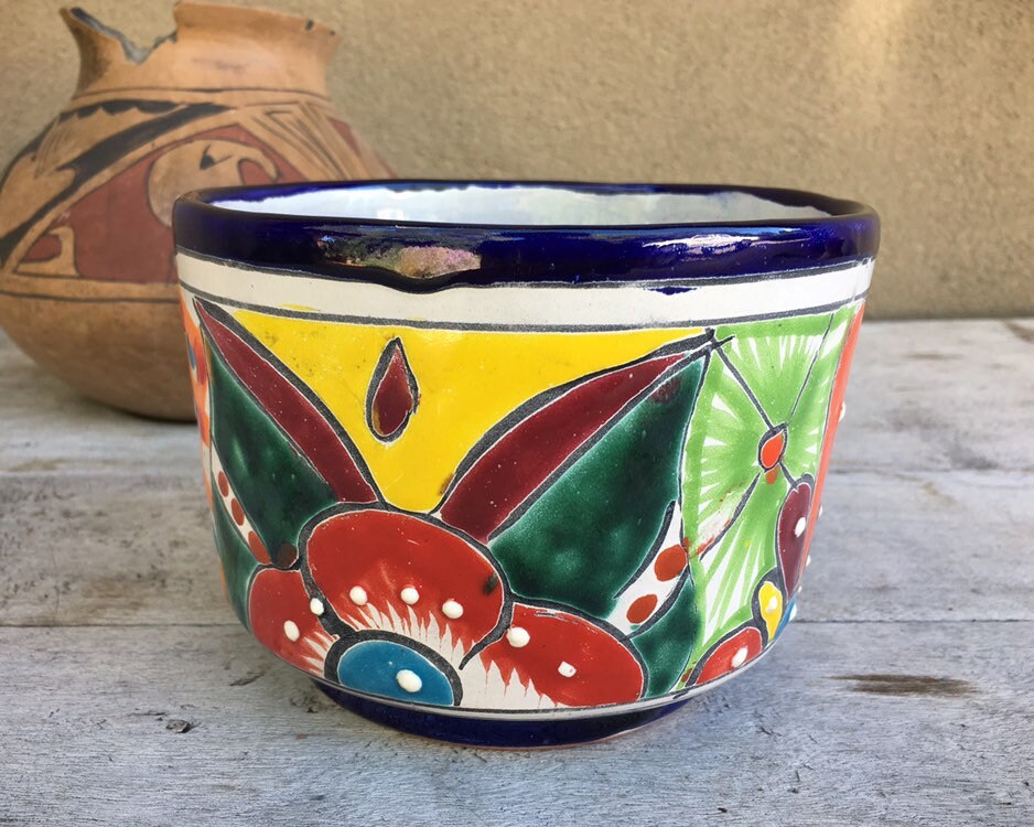 Vintage Talavera Pottery Planter for Outdoor Indoor Mexican Home