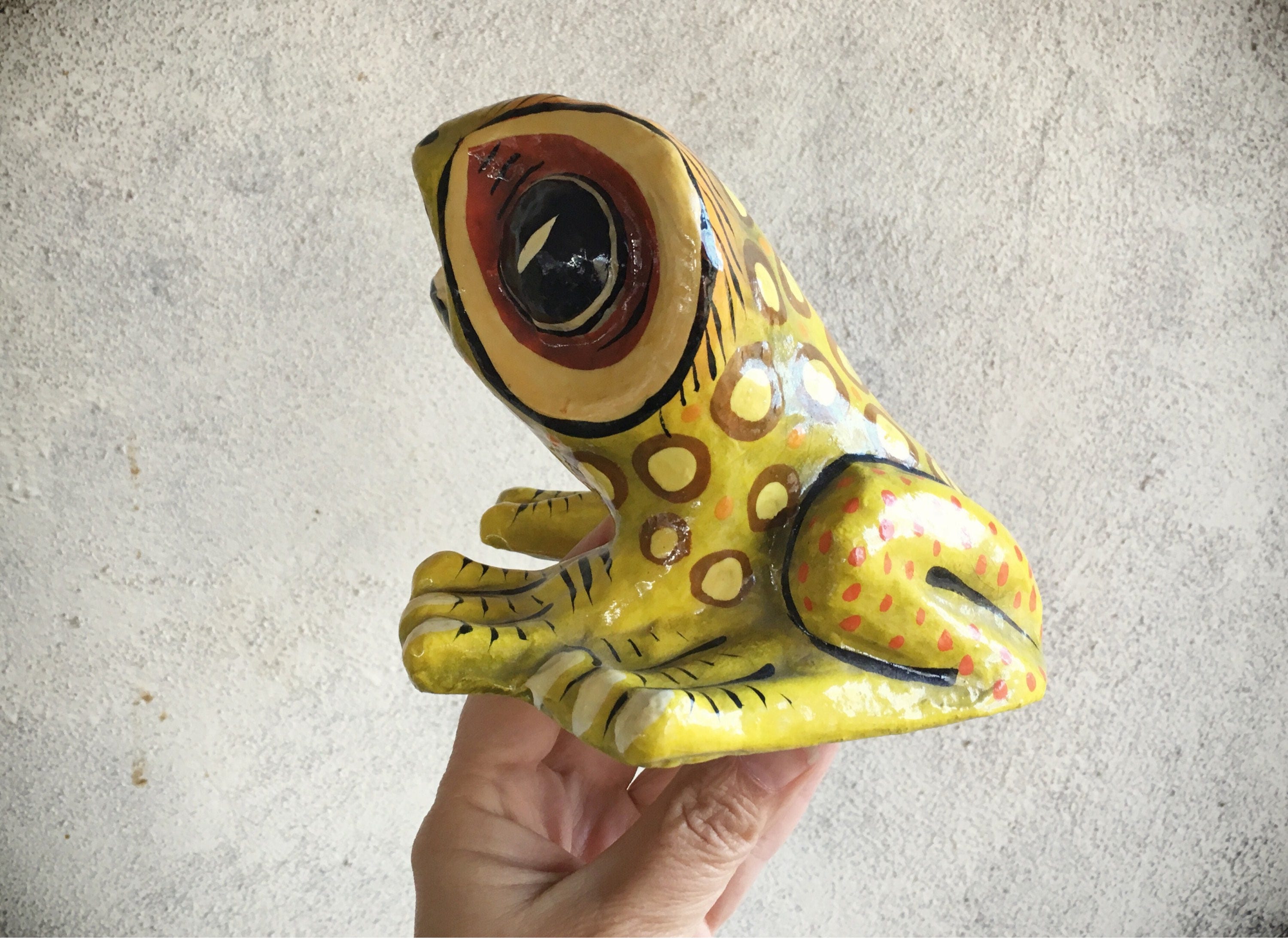 Signed SERMEL Paper Mache Frog Tonala Jalisco Collectible Mexican Folk Art