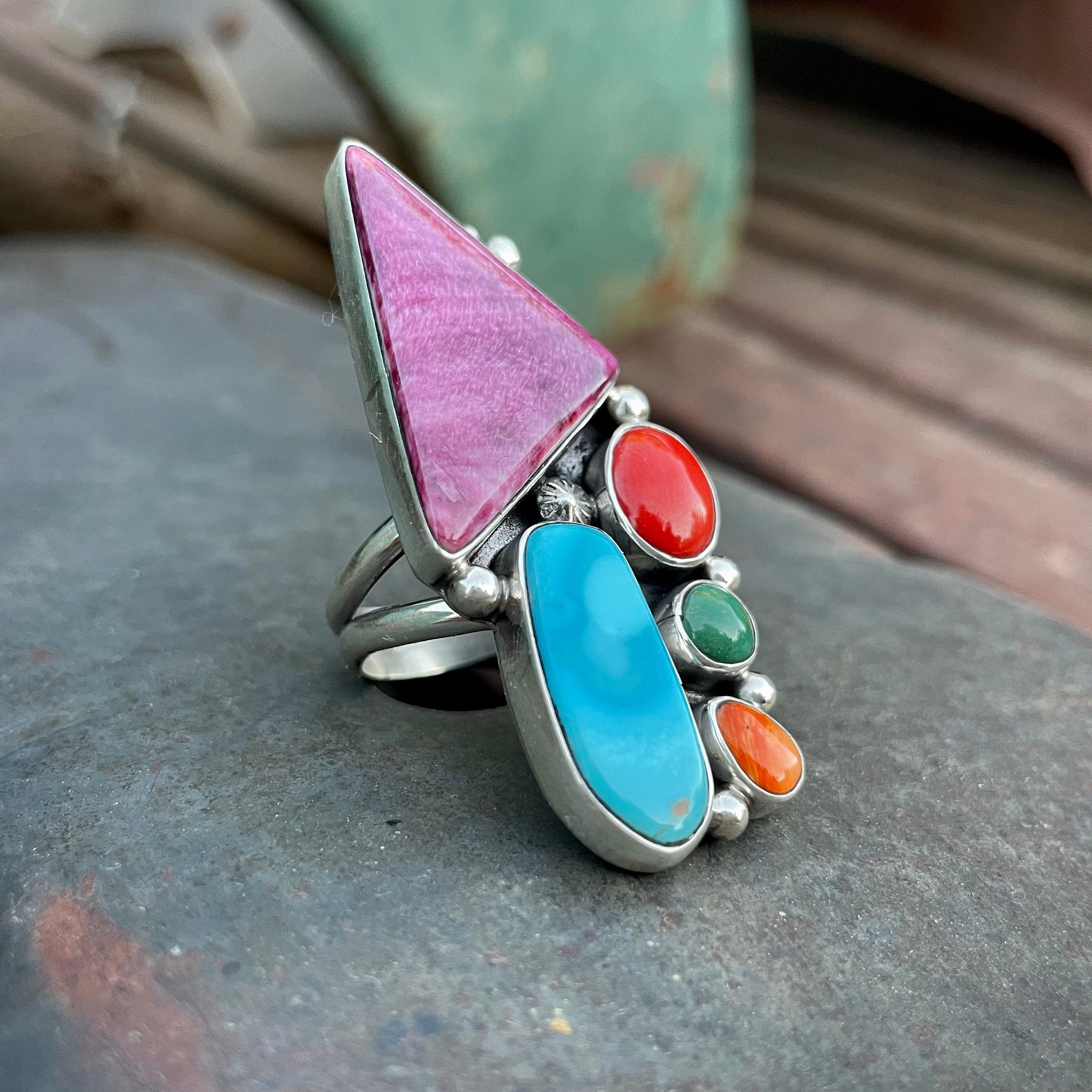 Navajo Mary Jane Garcia Turquoise Multistone Ring Size 8.5, Native ...