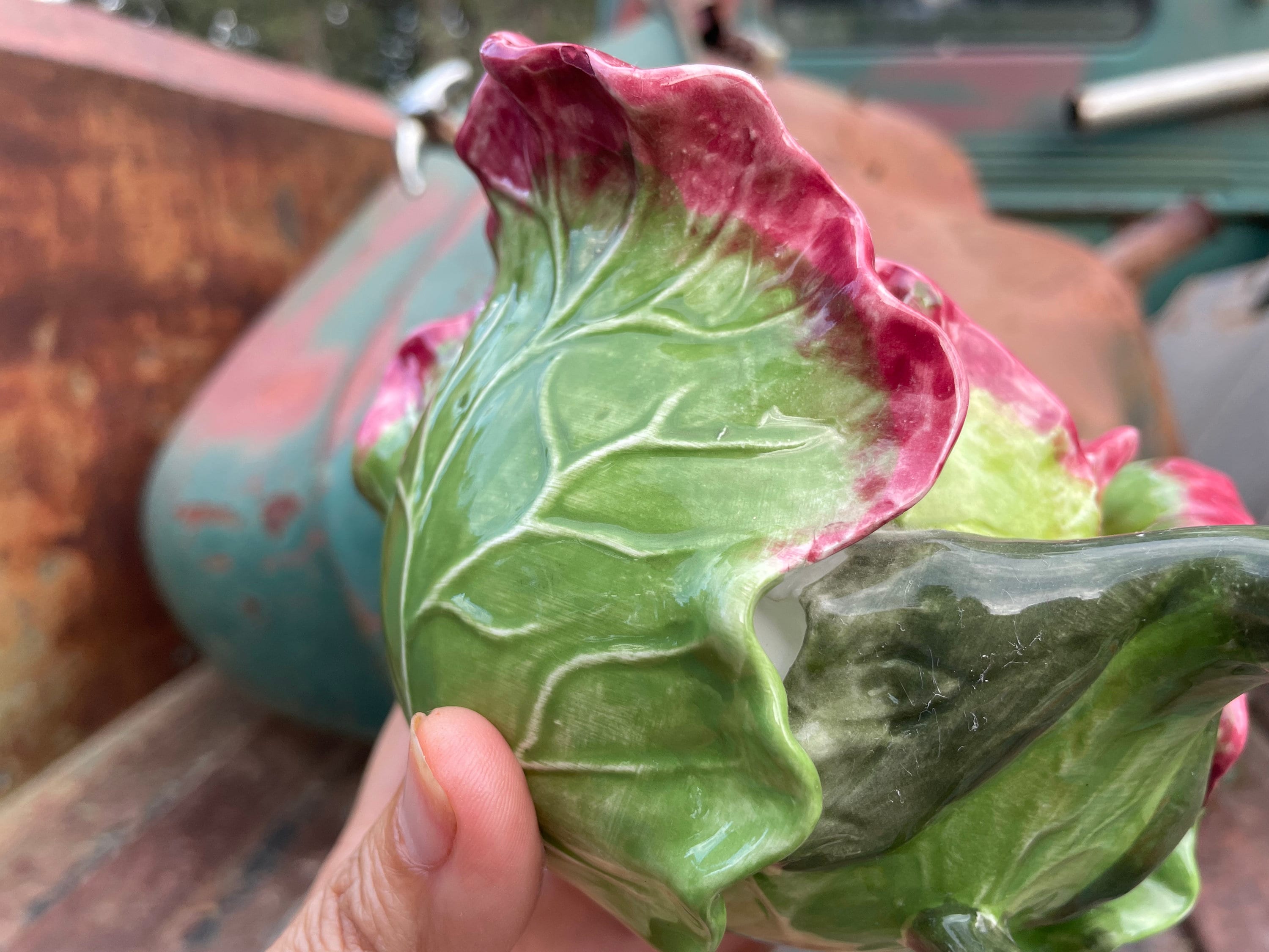 Vintage Red Leaf Lettuce Kale Shaped Teapot by Jay Willfred for Andrea