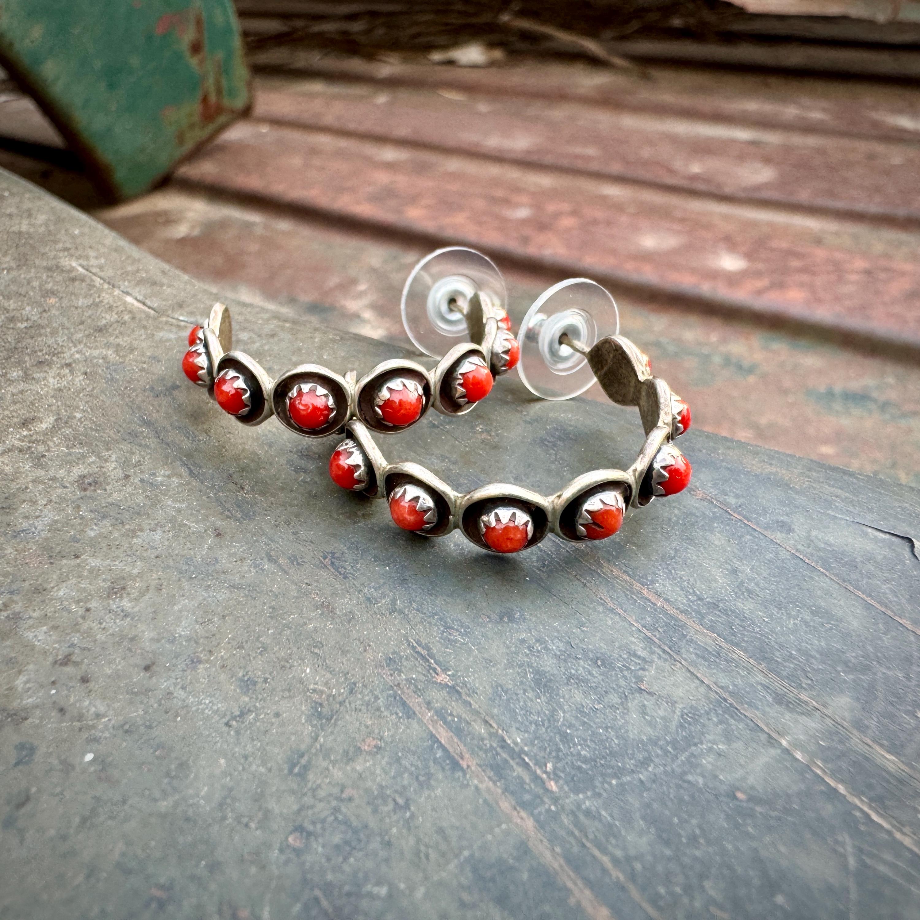 Best Snake Eyes Coral Zuni Native American Sterling Silver Earrings Best Snake Eyes Coral Zuni Native American Sterling Silver Earrings