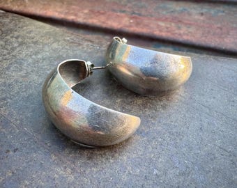Vintage Sterling Silver Half Hoop Earrings by Navajo Albert Platero, Simple Smooth Style