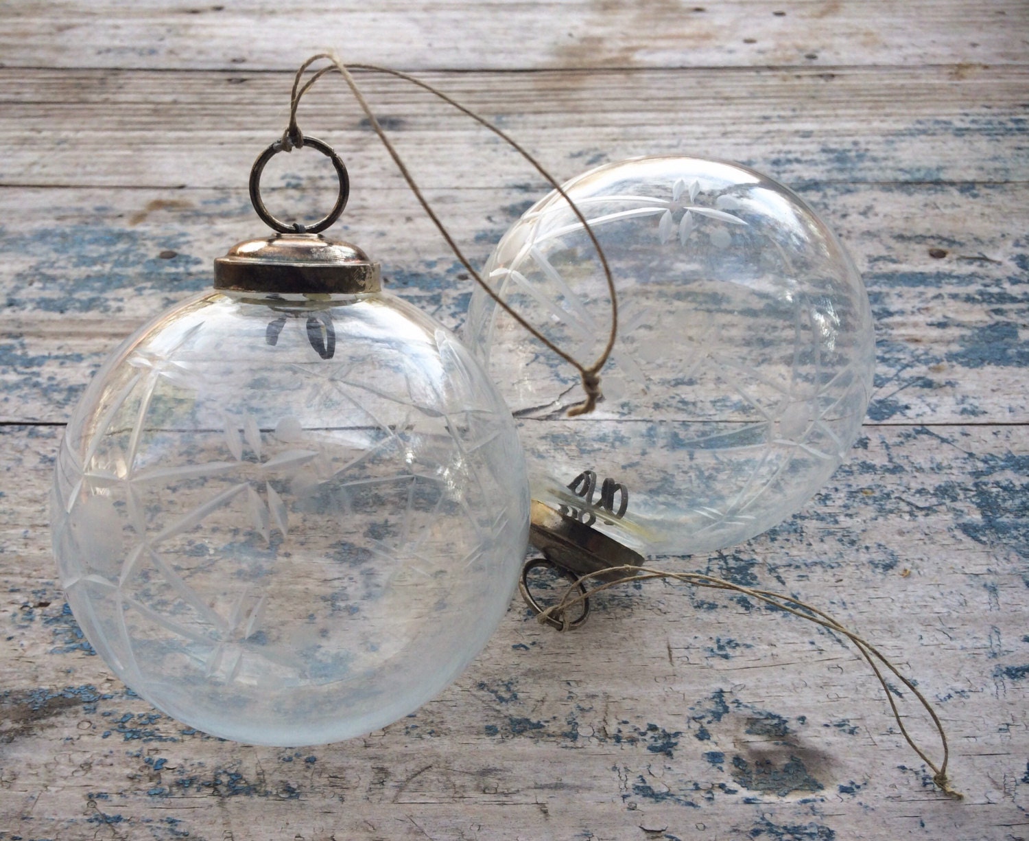 Clear Kugel style orb clear snowflake etched glass Christmas ornament clear glass ball