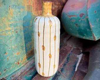 Vintage Toyo Japan Stoneware Vase, Bottle Shape Earthtone Colors