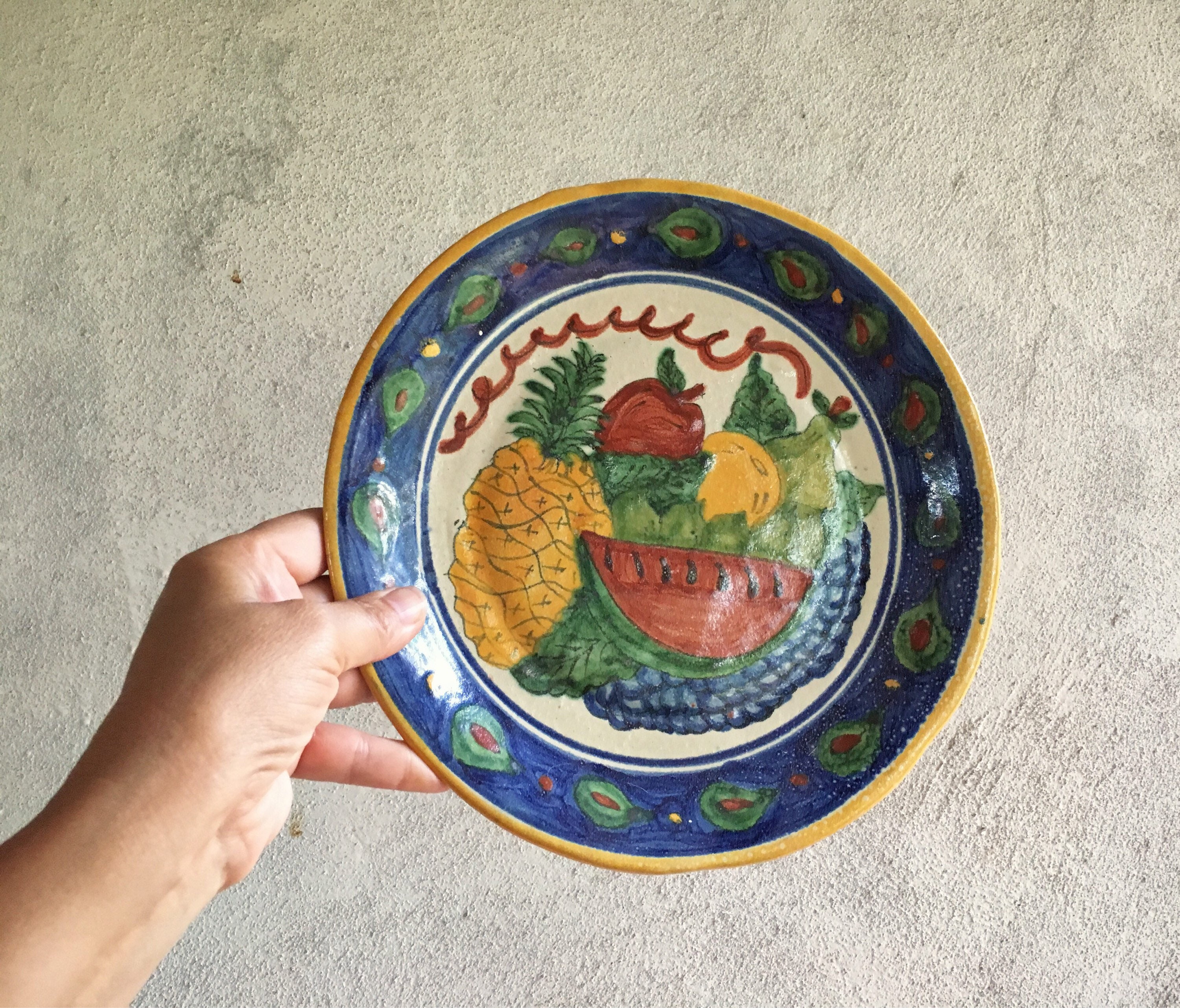Vintage Mexican pottery plate wall hanging, Southwestern decor