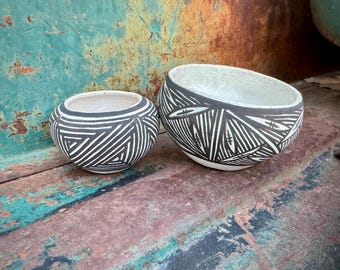 Acoma Lori Garcia Two Small Pot Jars, Vintage Native American Indian Art