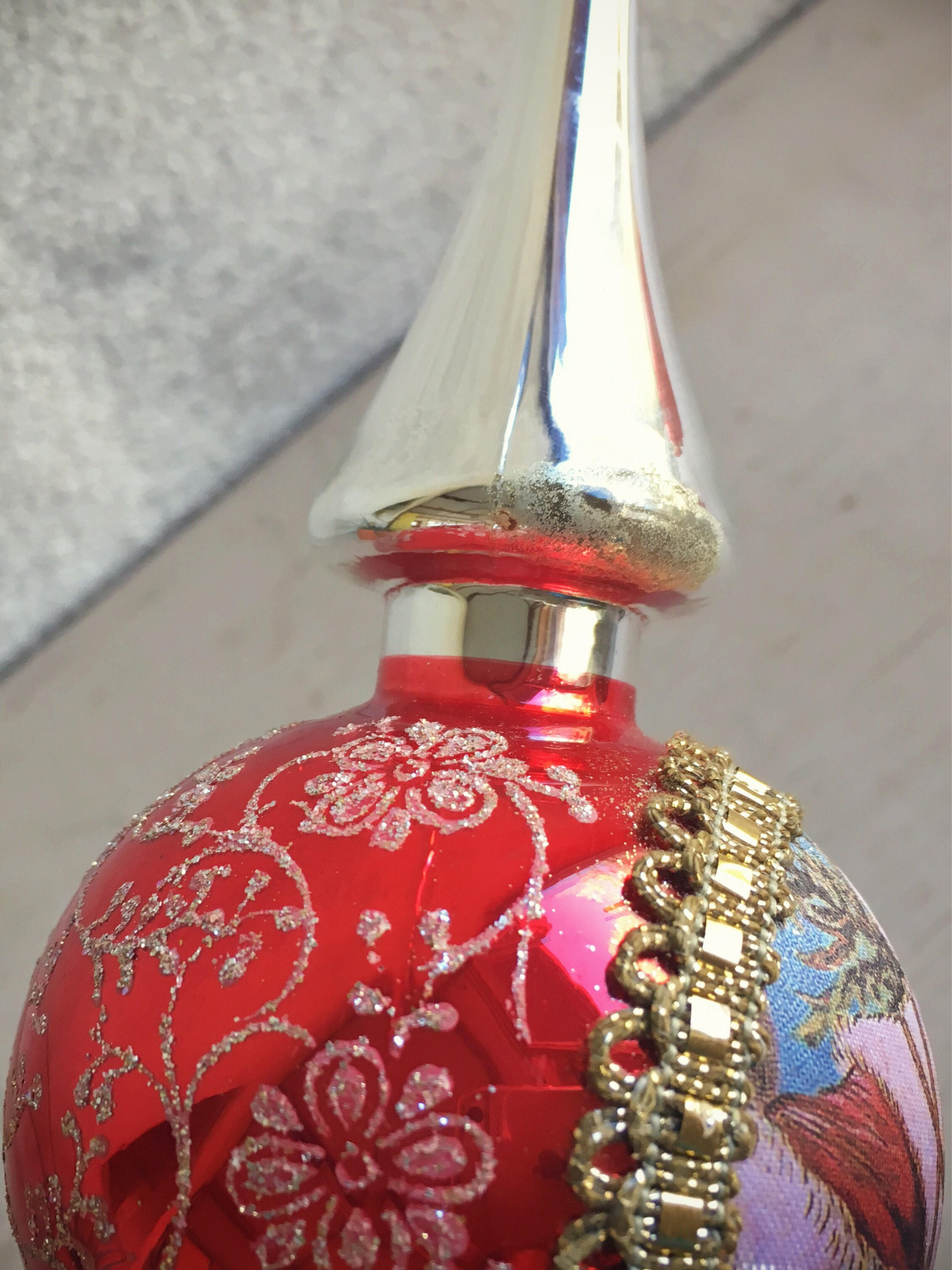 Pair of Vintage Glass Finial Tree Topper with Santa Face and Glitter