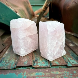 Fred Harvey Pink Rose Quartz Bookends Medium-Small Some Chips and Cracks, Library Decor for Vintage Office, Geographical Gift for Men