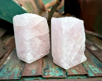 Fred Harvey Pink Rose Quartz Bookends Medium-Small Some Chips and Cracks, Library Decor Vintage