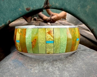 Kewa Rodney Coriz Turquoise Inlay Bracelet Turquoise Cuff Approx Size 7", Native American