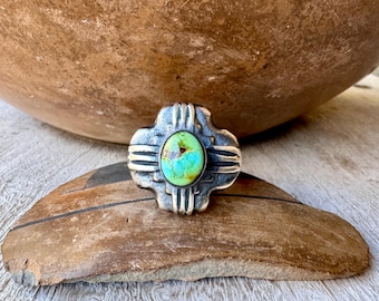 Navajo Chimney Butte Sterling Silver Zia Symbol with Turquoise Ring Size 8.75