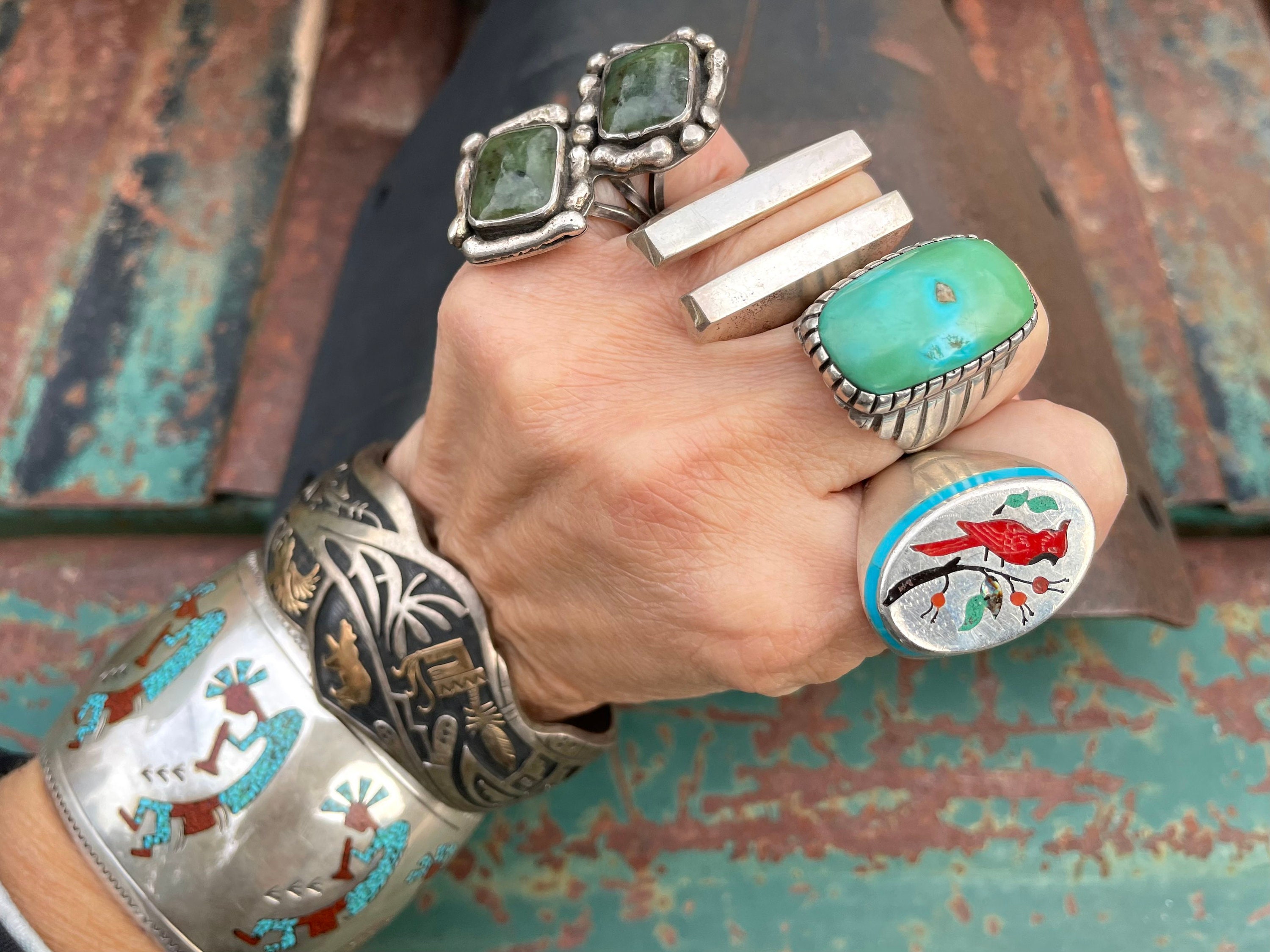 Important Henry Barber Vintage Native American Jewelry Navajo Turquoise Sterling Silver Inlay Bracelet Important Henry Barber Vintage Native American Jewelry Navajo Turquoise Sterling Silver Inlay Bracelet