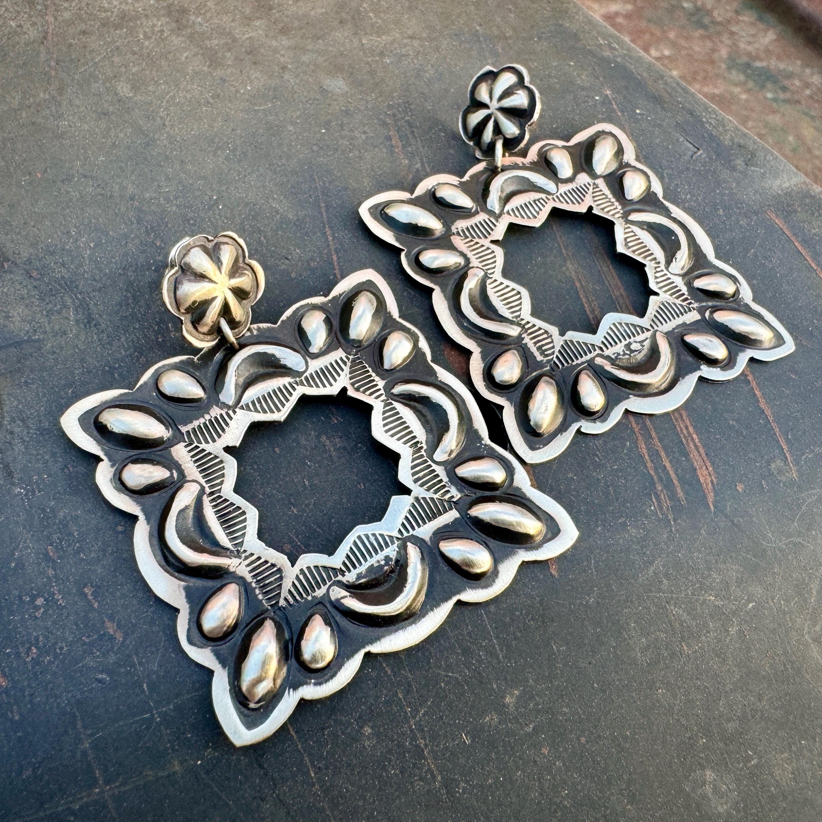Unique Navajo Sterling Silver Native American Earrings Unique Navajo Sterling Silver Native American Earrings