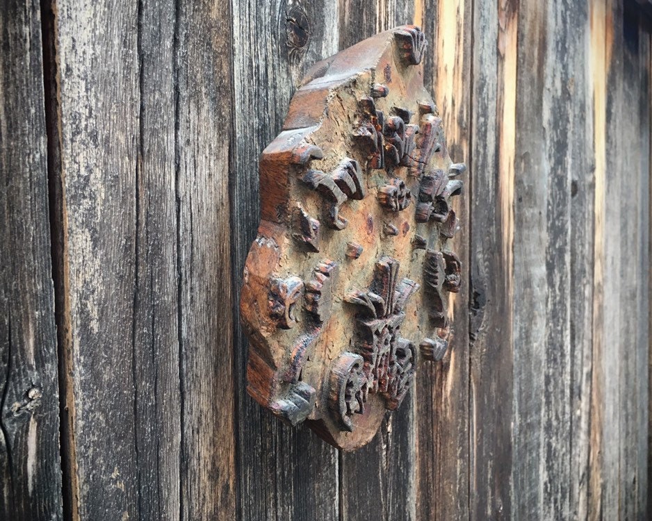 Antique Wood Block Printing Stamp Wall Hanging, Batik Stamp, Boho Decor