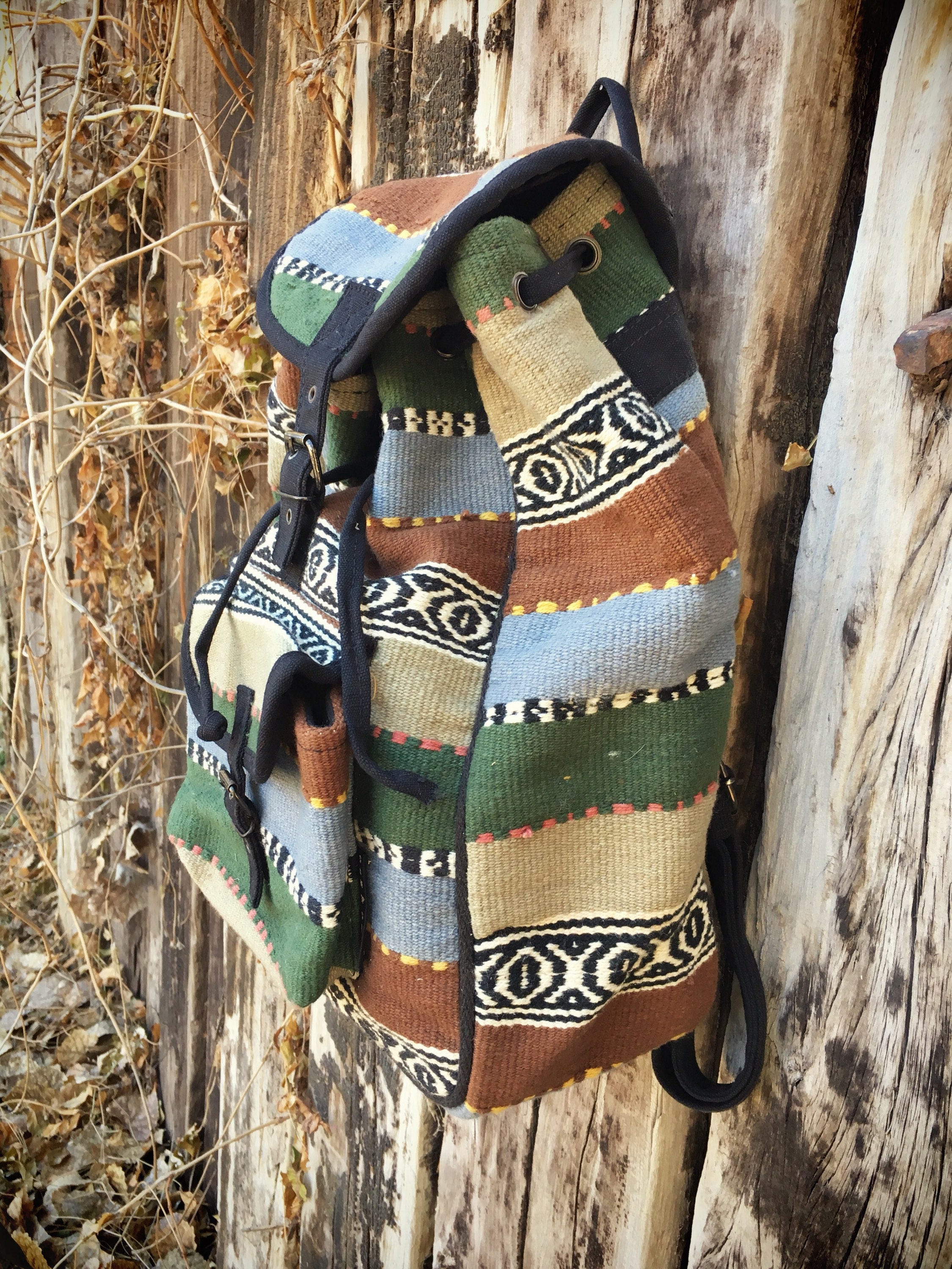 Woven Backpack Women Boho Chic, Southwestern Style Ruck Sack 