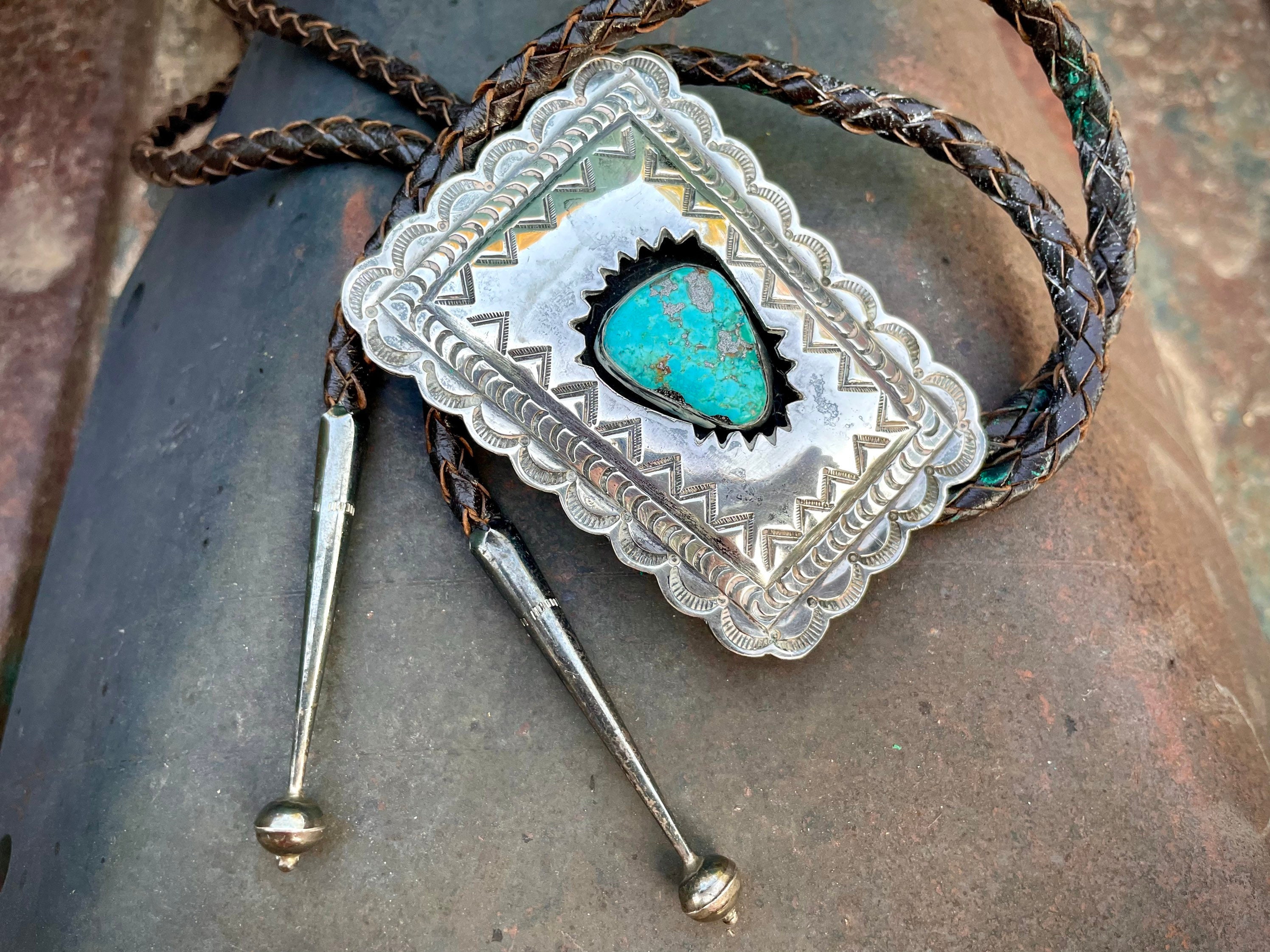 Tremendous Vintage Native American Navajo Morenci Turquoise Neckerchirf Slide Tremendous Vintage Native American Navajo Morenci Turquoise Neckerchirf Slide