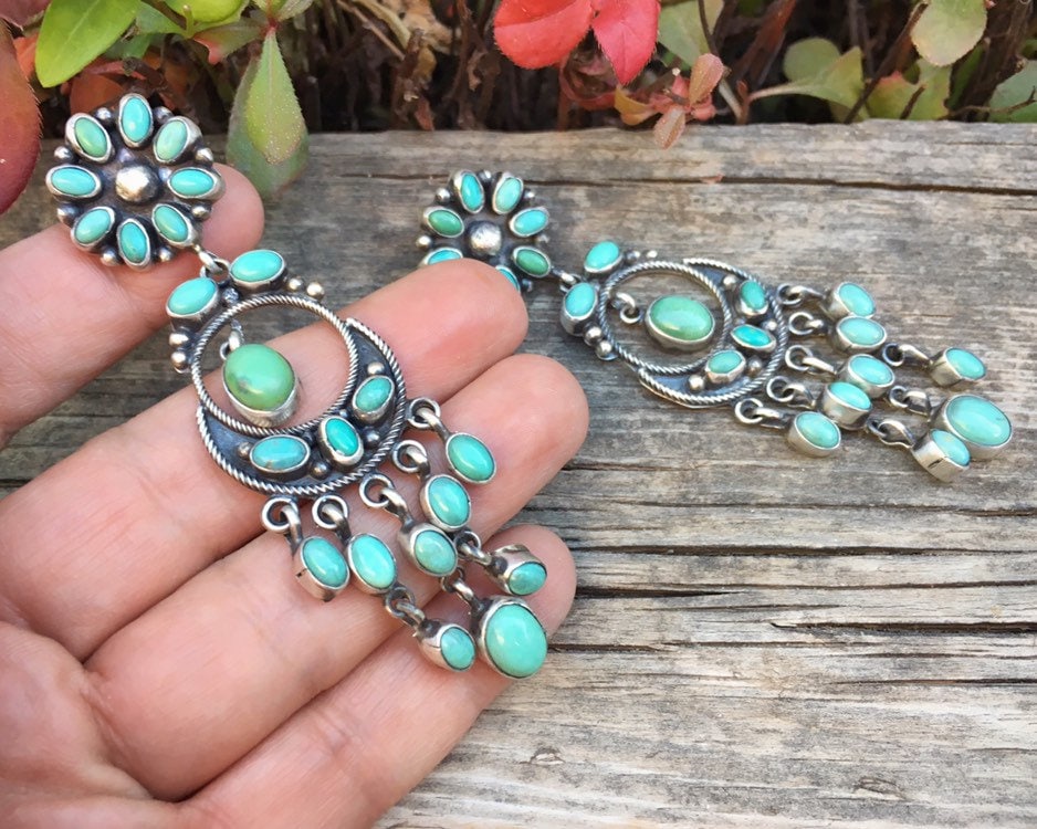 【美品】American Indian Jewelry「 Ⅱ 」「 Ⅲ 」 VINTAGE ZUNI AMERICAN INDIAN NEEDLEPOINT CLUSTER TURQUOISE
