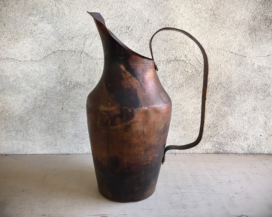 Mid Century Distressed Copper Water Pitcher Ewer Made in Turkey