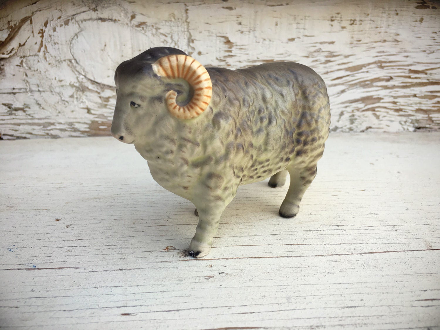 Vintage bisque porcelain big horn sheep figurine by Ucagco Ceramics
