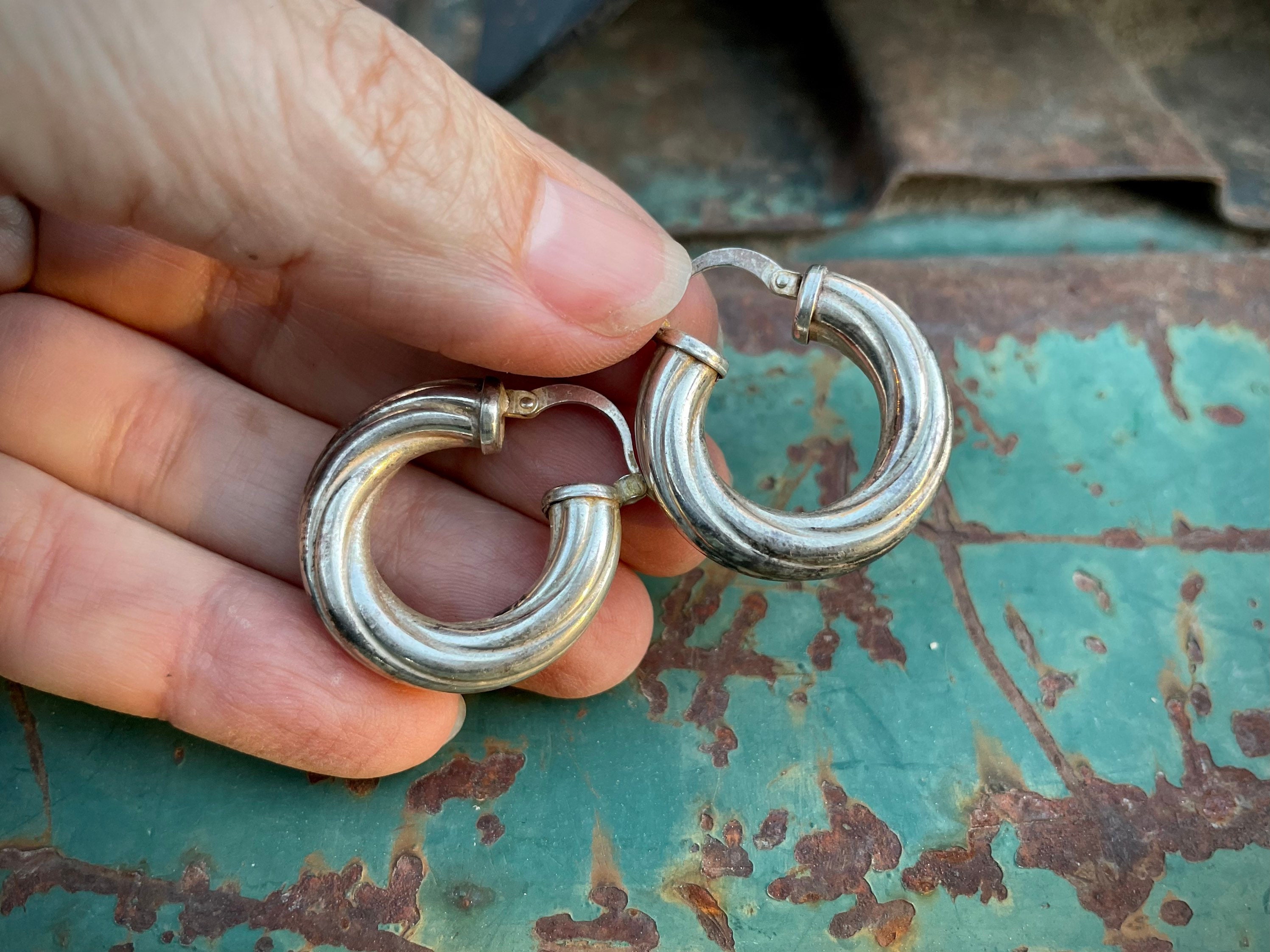 thick small silver hoop earrings