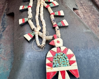 Unaltered Unwearable Depression Era Battery Bird Necklace, Twine Frayed