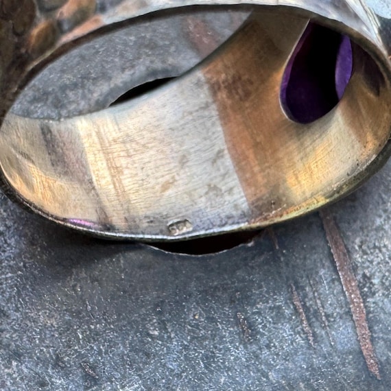 Hammered Sterling Silver Amethyst Ring Approx Siz… - image 5