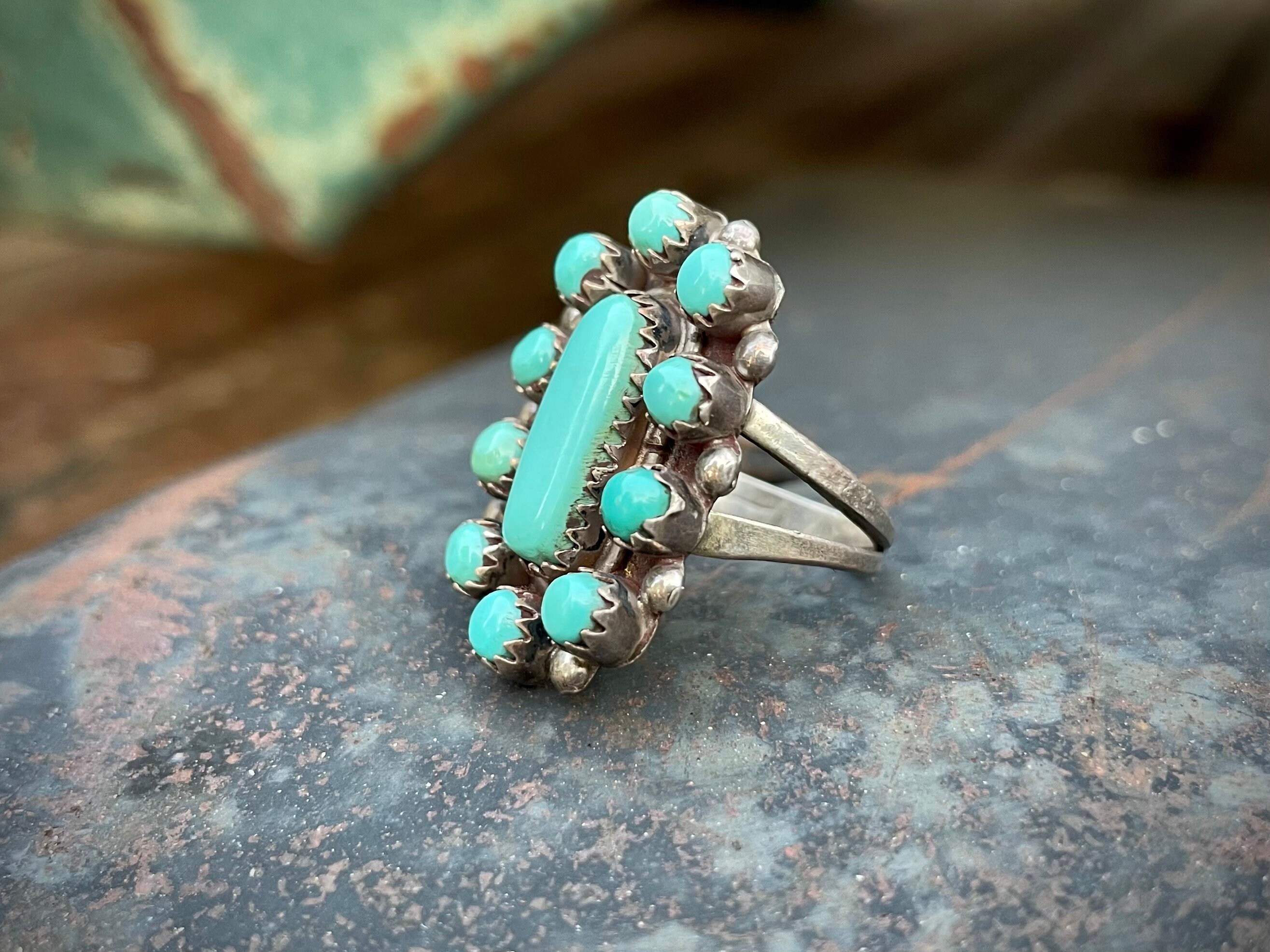 1960s Natural Turquoise Cluster Ring for Women Size 5.75, Native ...