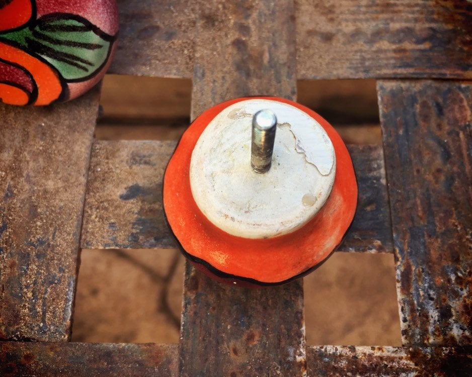Set of Three Mexican Ceramic Drawer Pulls Rustic Home Decor, Orange