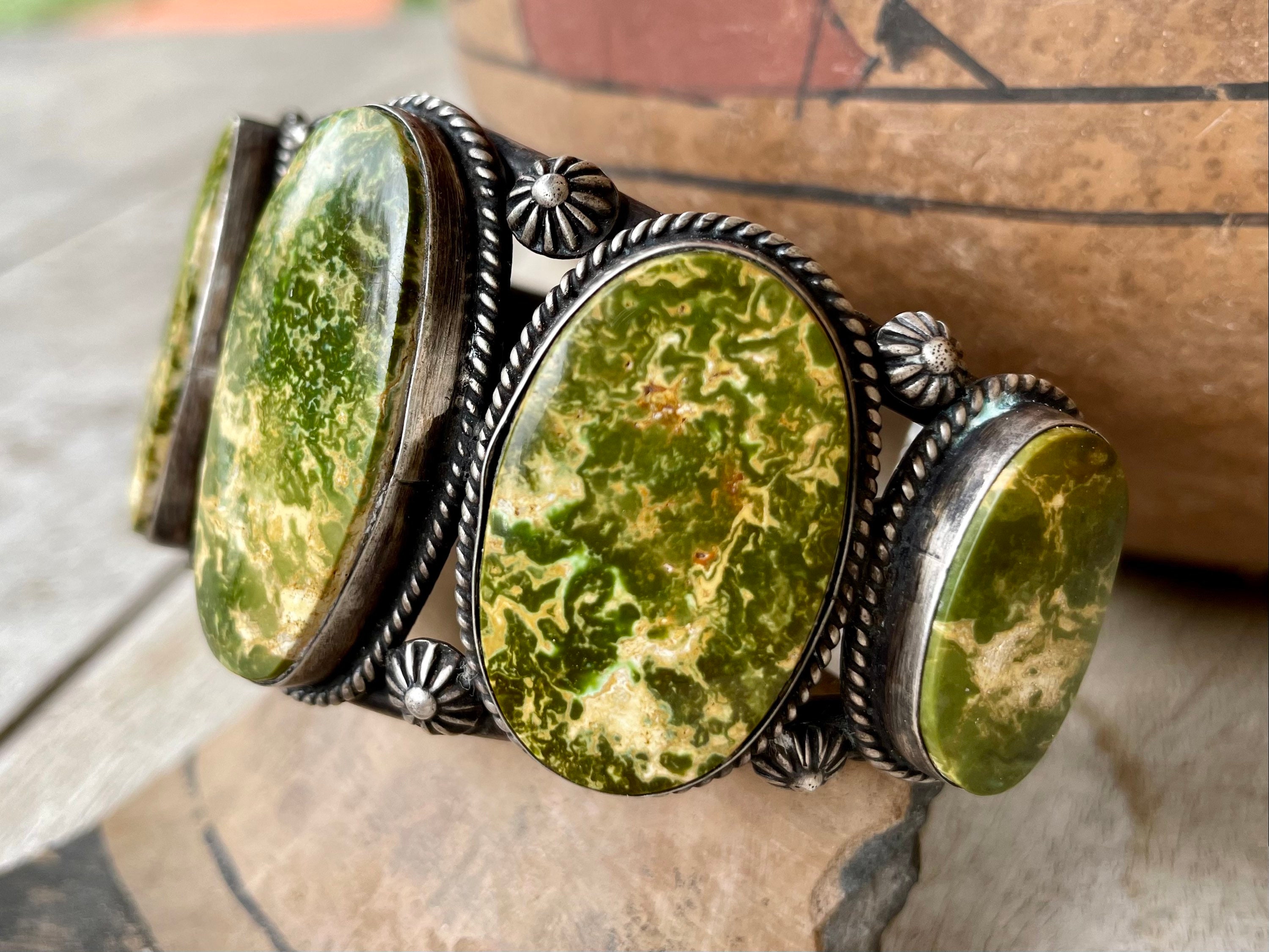 Native American Important Vintage Emma Linkin Turquoise Sterling Silver Bracelet Native American Important Vintage Emma Linkin Turquoise Sterling Silver Bracelet