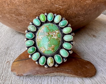 Navajo Danny Clark Large Carico Lake Turquoise Cluster Ring Approx Size 8, Heavy 41 Grams