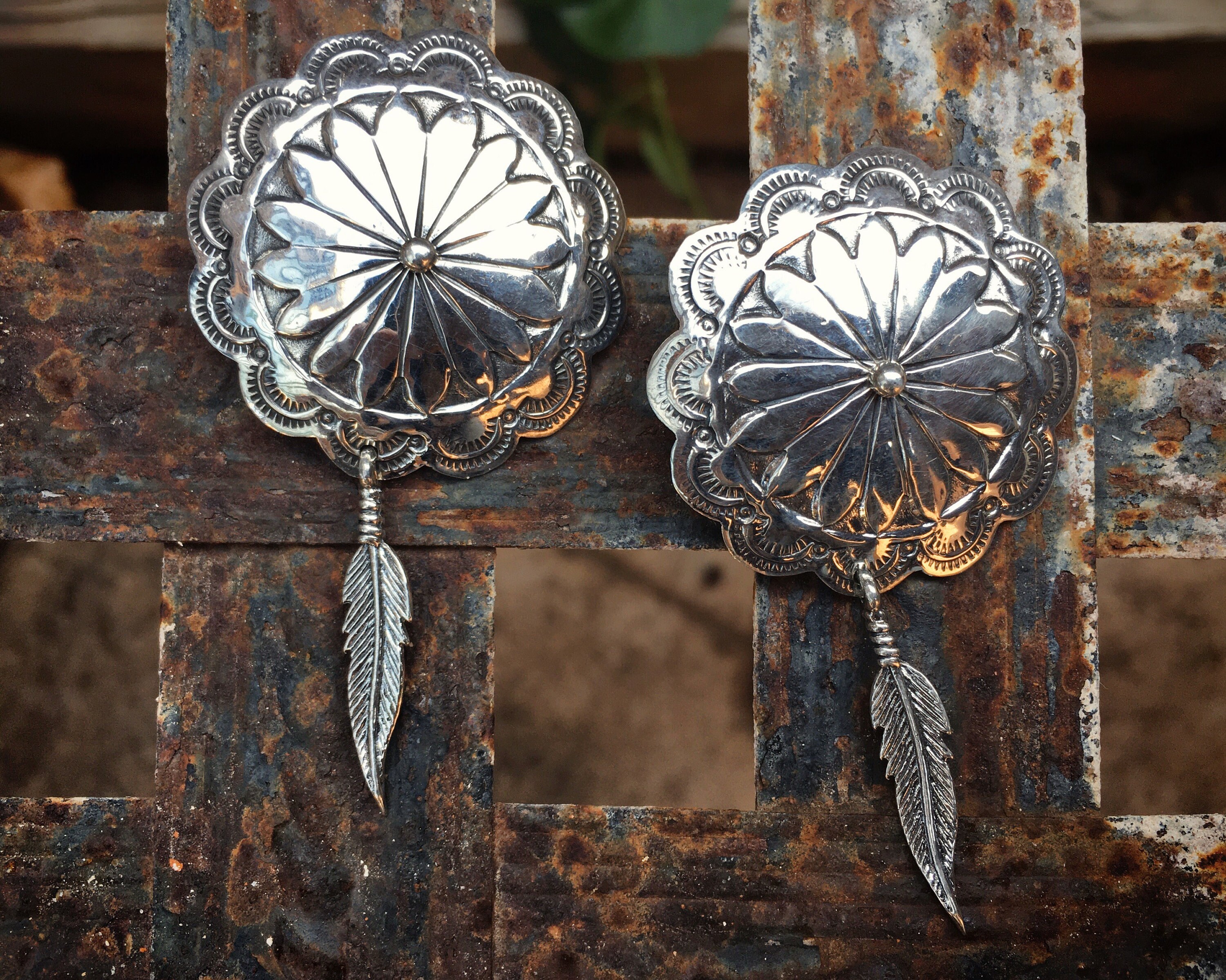 Striking Navajo Sterling Silver Feather Pendant Earrings Native American Striking Navajo Sterling Silver Feather Pendant Earrings Native American