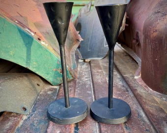 Set of Two Metal Candleholders Approx 9" Tall, Rustic Southwestern Decor, Farmhouse Table